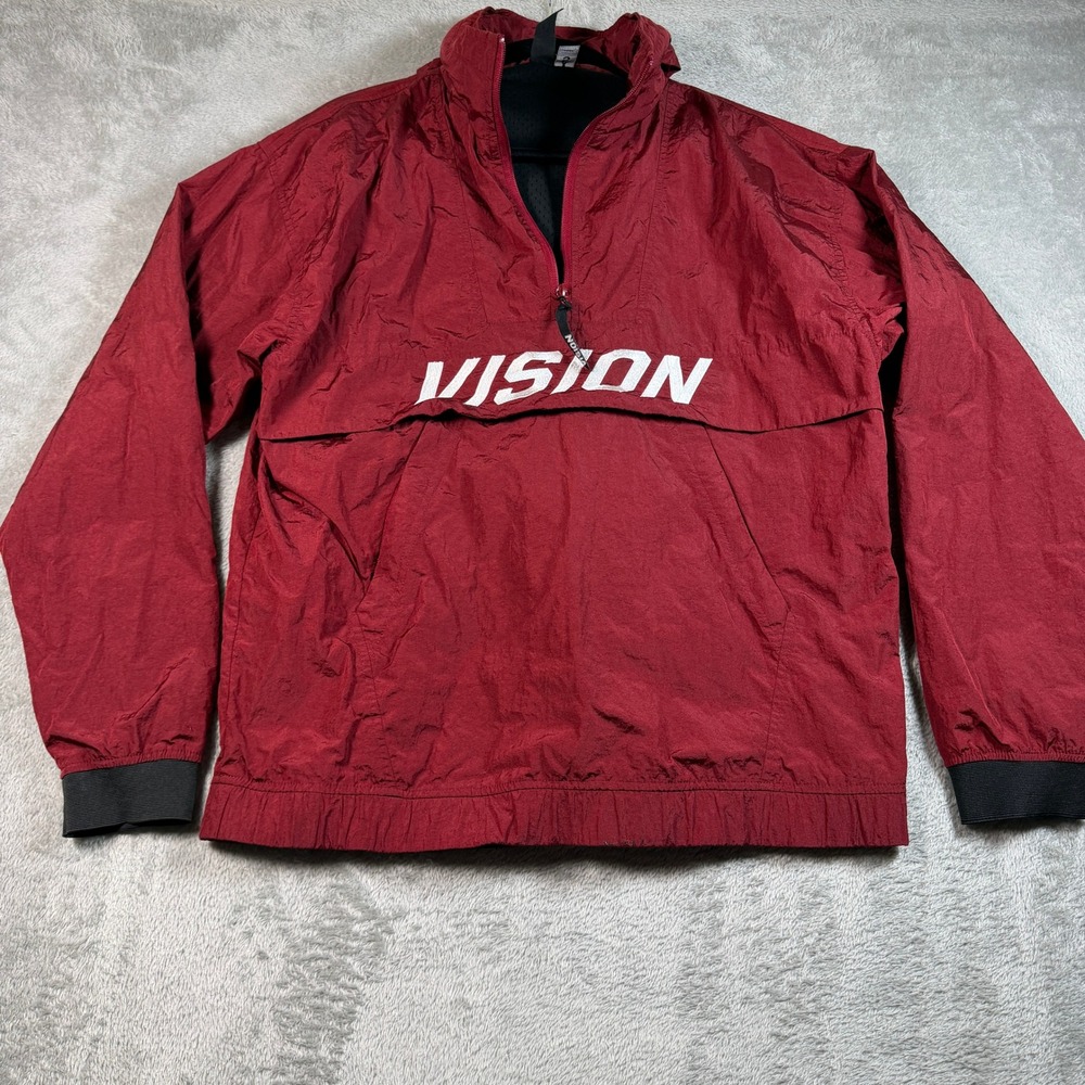 Vision Street Wear Jacket Mens XS Burgundy Quarter Zip Pullover Track Anorak Y2K